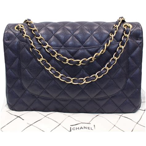 chanel blue caviar double-flap leather shoulder bag